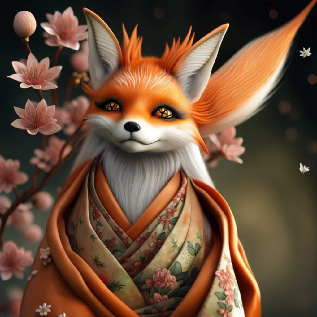 Realistic Japanese Fox Fairy with Magical Detail