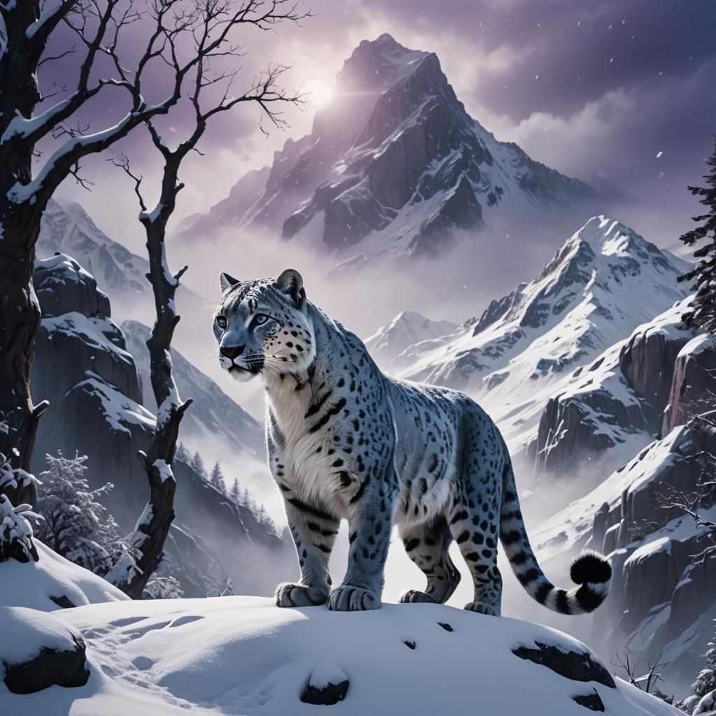 Snow Panther in Misty Mountains, Matte Painting