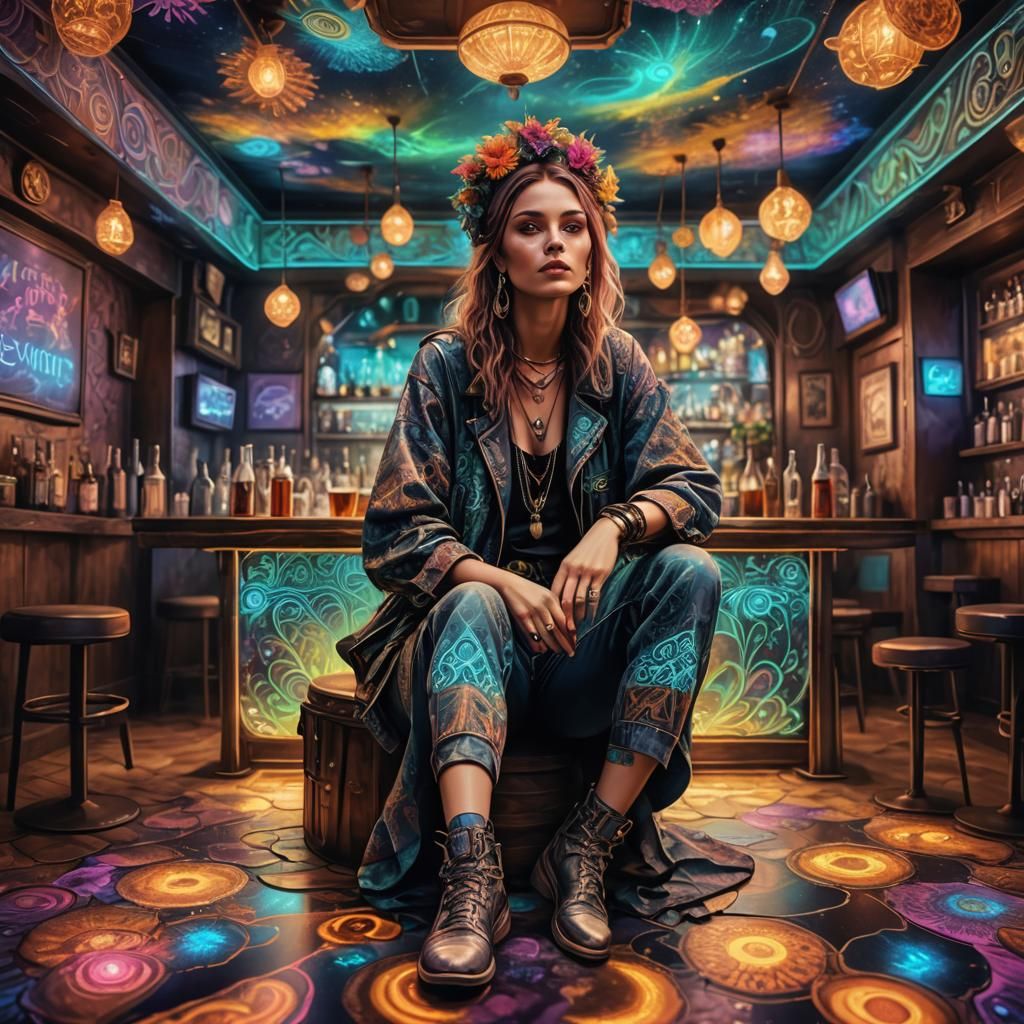 Boho Ink Punk Woman at Bioluminescent Kinetic Bar