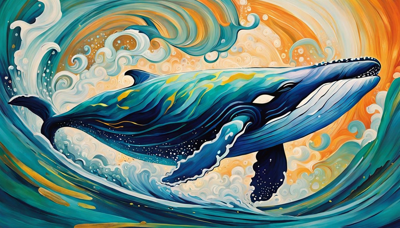 Vibrant Abstract Whale in Turbulent Vortex