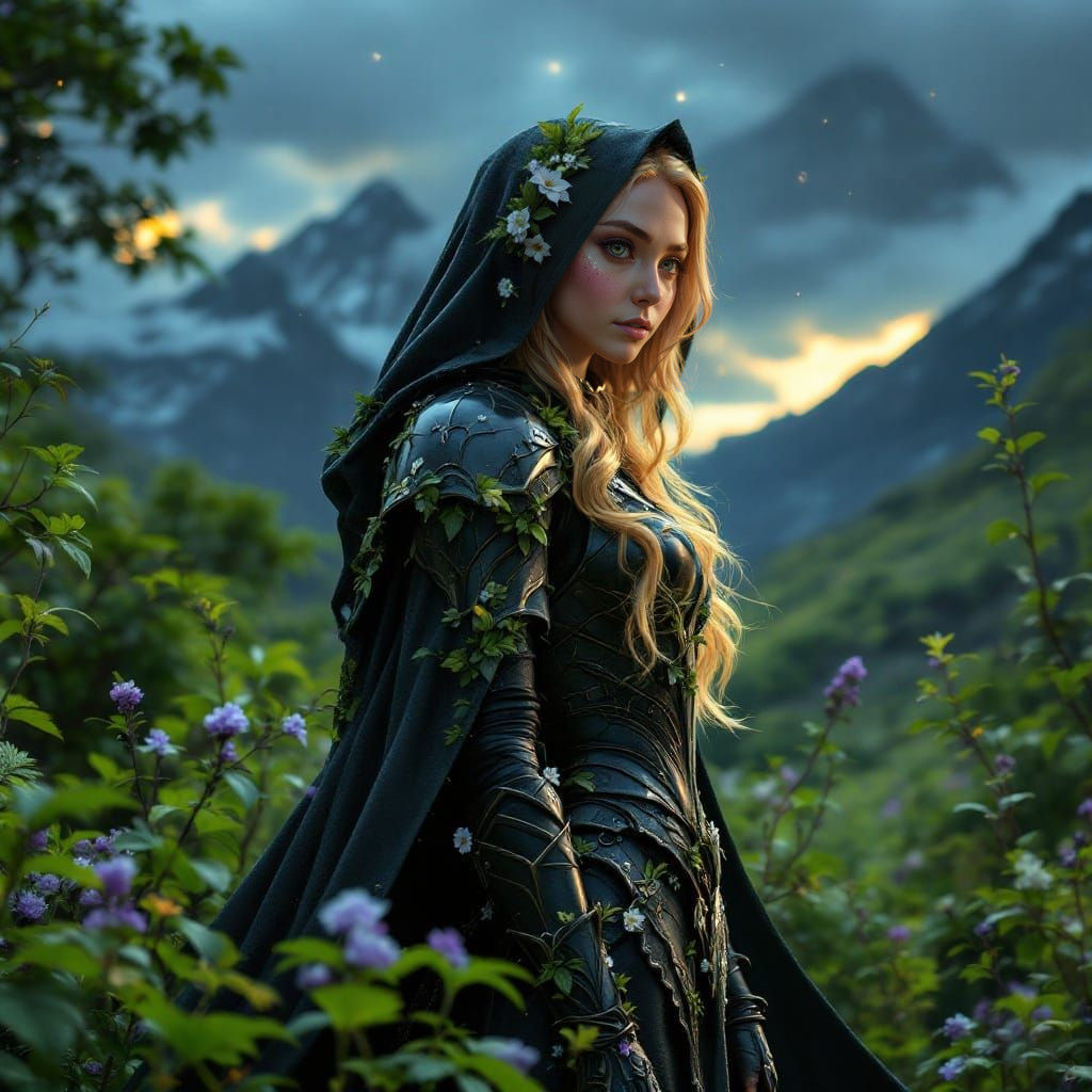 Ethereal Eladrin Bard Under Starry Night Sky