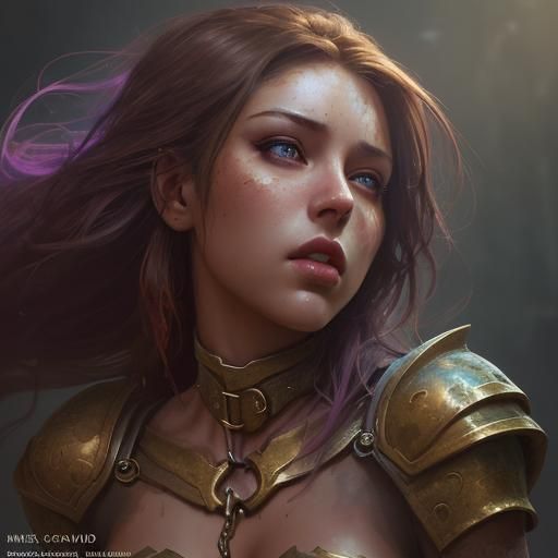 Beautiful Female Portrait in Shackles, Hyperrealistic Splash...