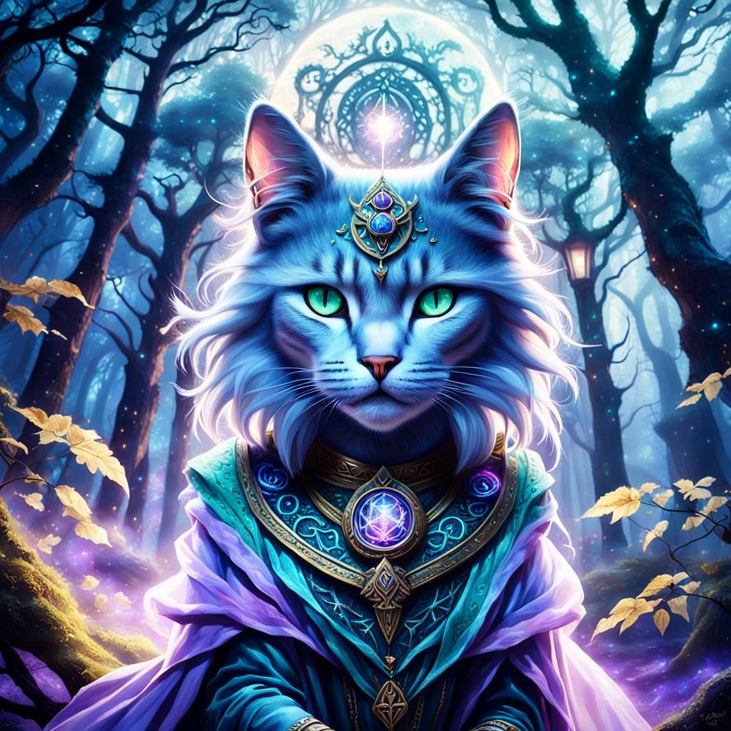 Mystic Cat Enchantress in Ethereal Forest