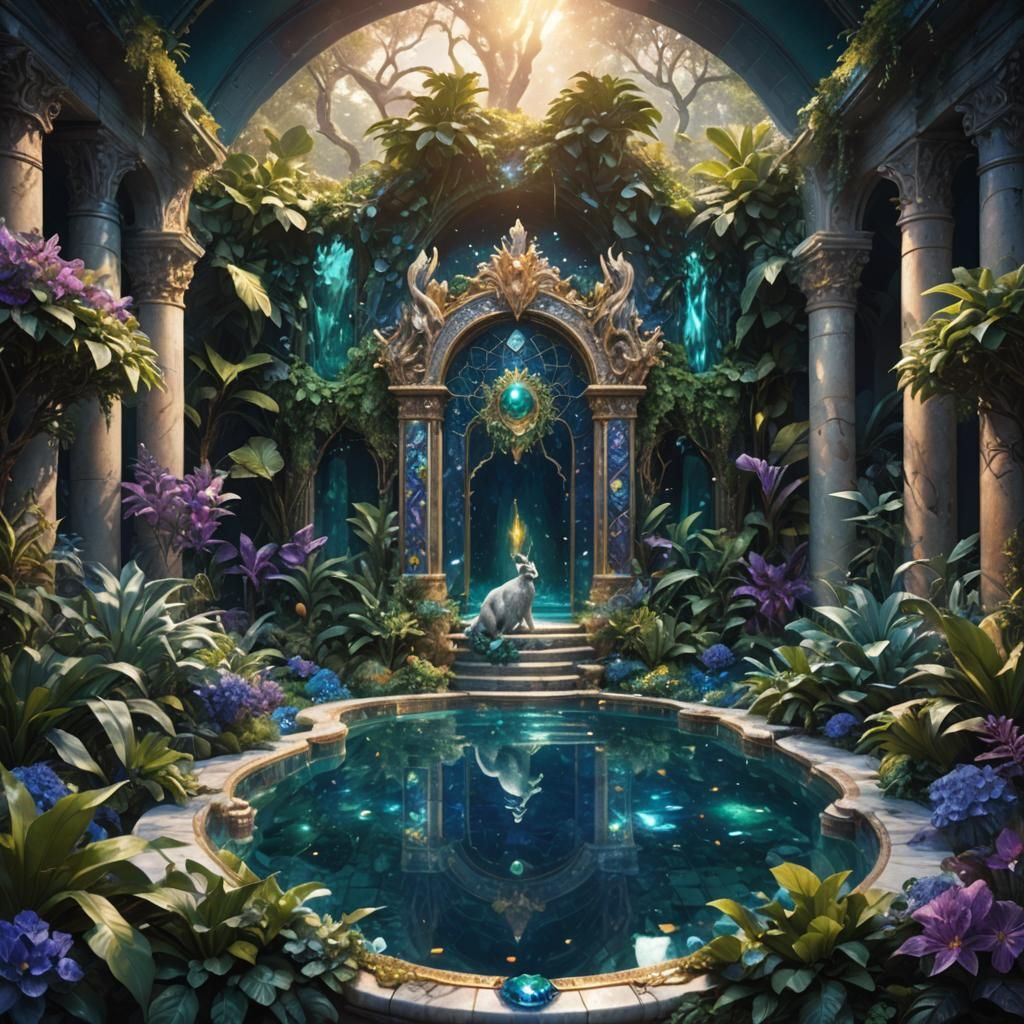 Gemstone Pool with Gleaming Animal: Fantasy Concept Art