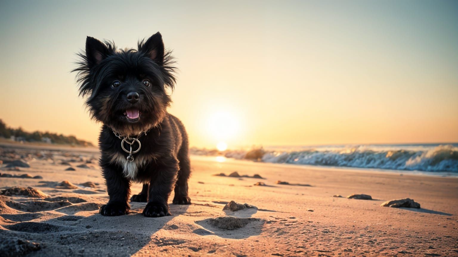 Peaceful Sunset Moment on Beach, Focus on Affectionate Affen...
