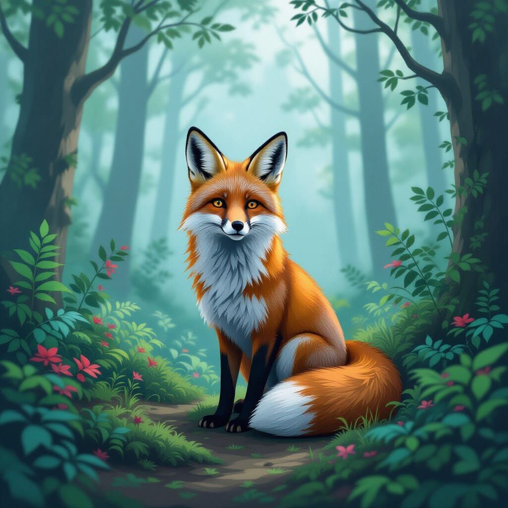 Fox in Misty Forest, Gurney, Loish, Stalenhag Style