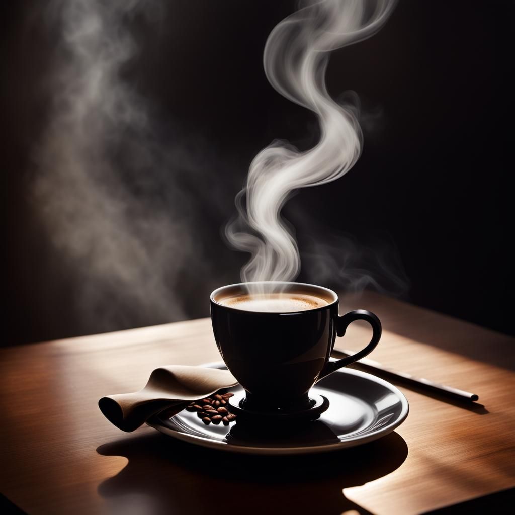 Silhouette Painting of Steaming Coffee Cup