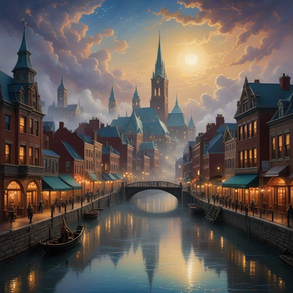 Ethereal Omaha, Nebraska: A Dreamlike Cityscape in Golden Li...