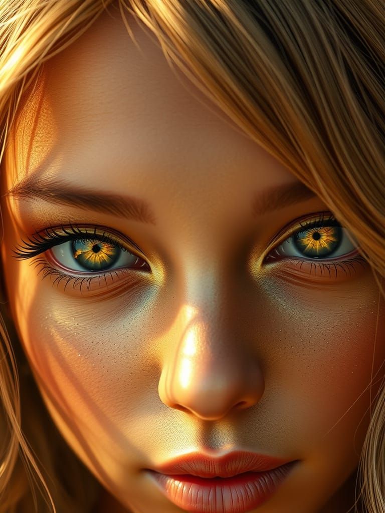 Surreal Golden Woman: Photorealistic High-Resolution Portrai...