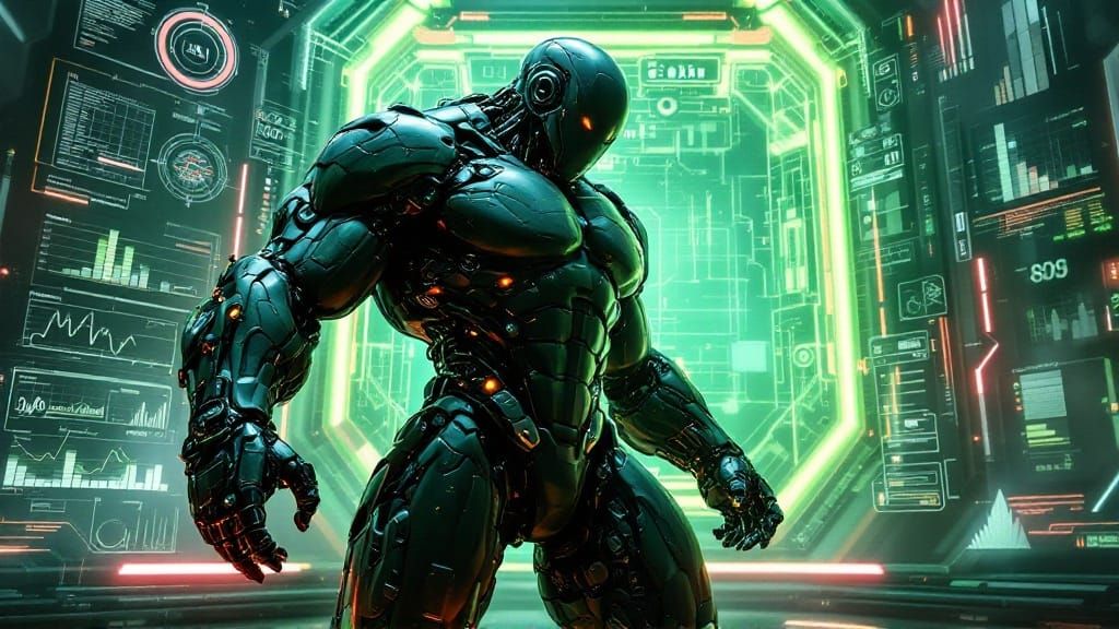 Hyperathletic Cyborg Battle Android in Futuristic Combat Sta...
