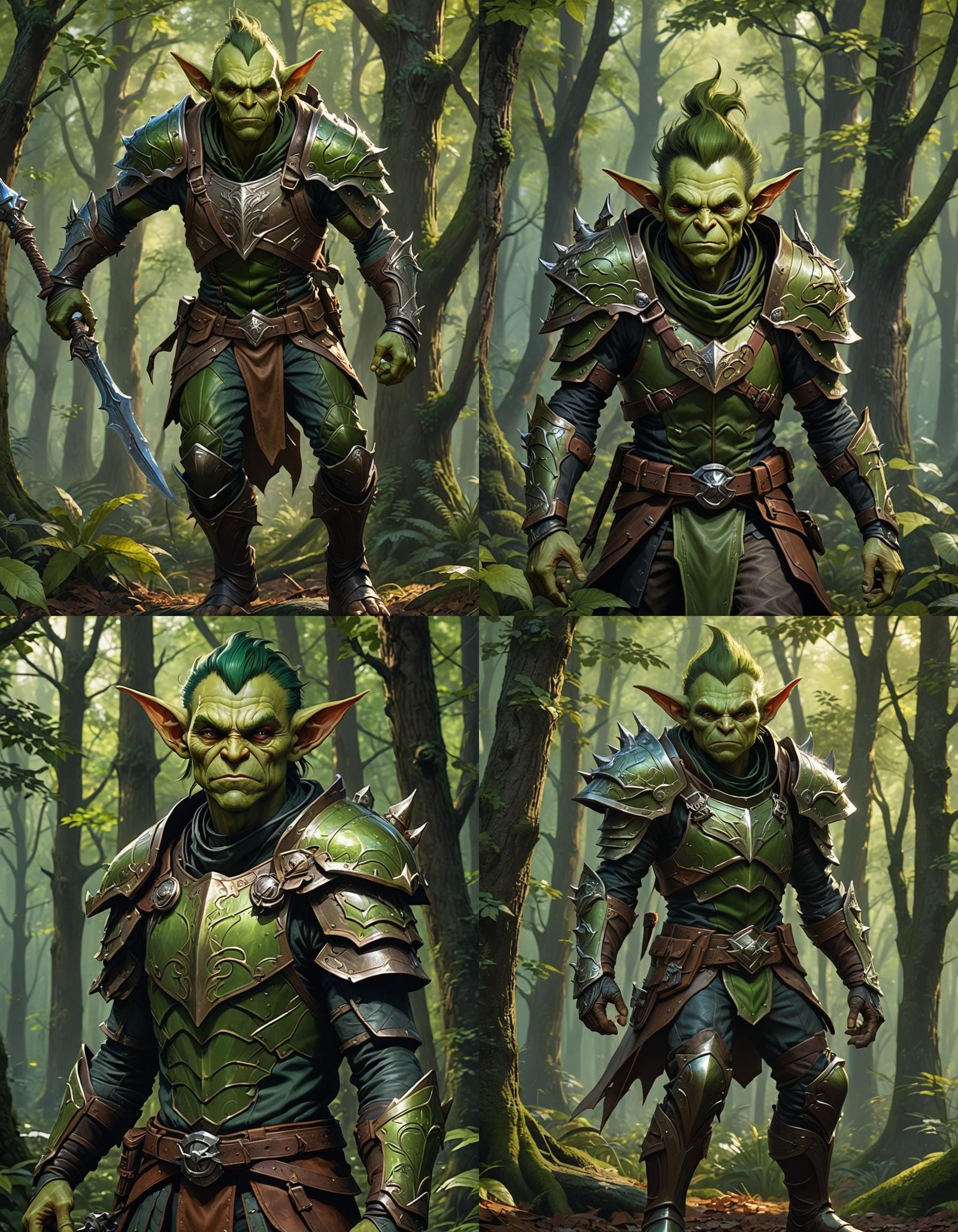 Green Goblin Warrior in Forest, Detailed Fantasy Art