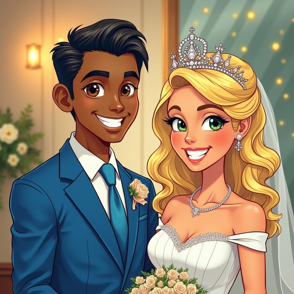 Retro-Style Married Couple in a Classic Wedding Salon