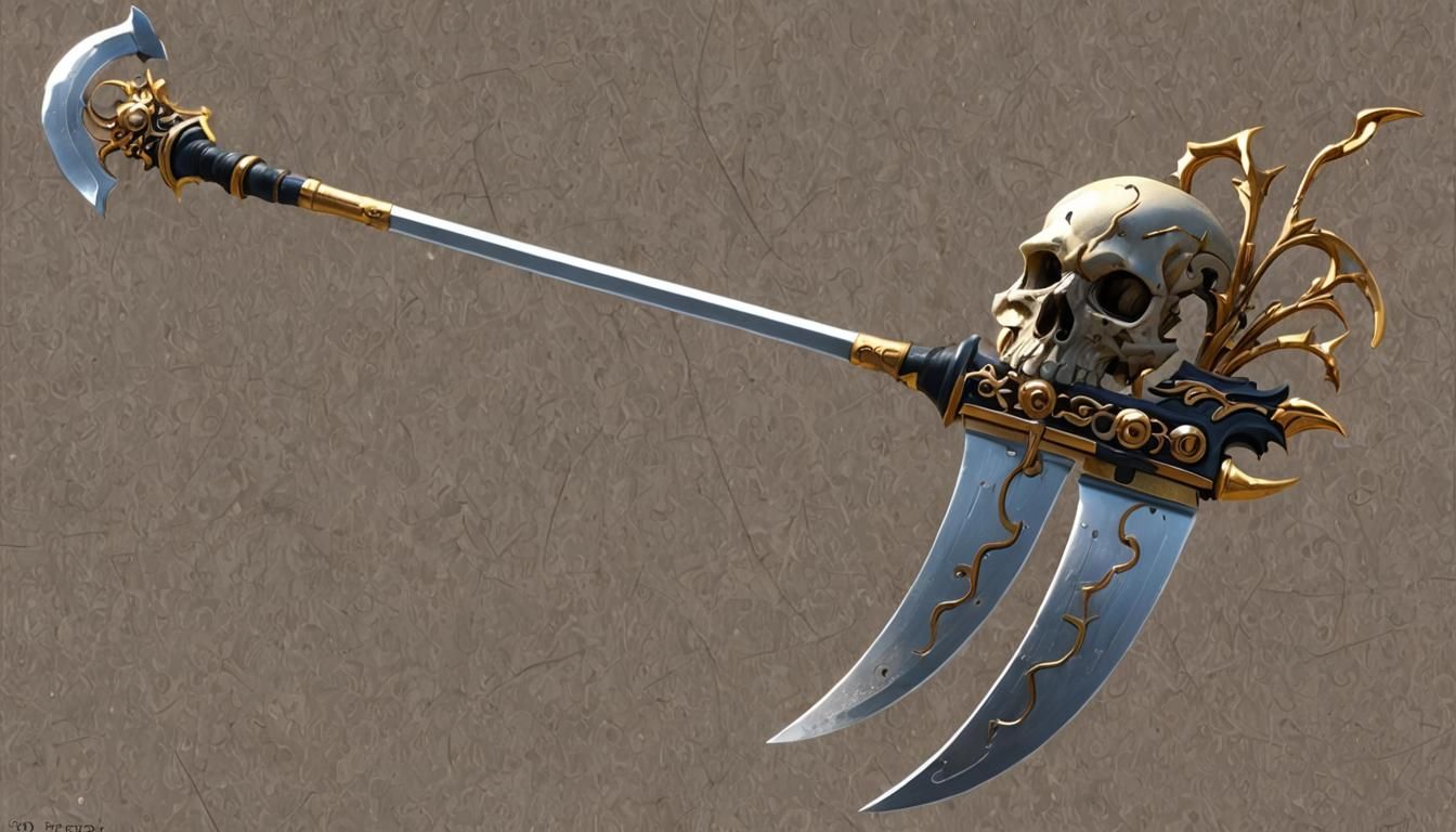Fantasy Carved Scythe Weapon in 3D Anime Art