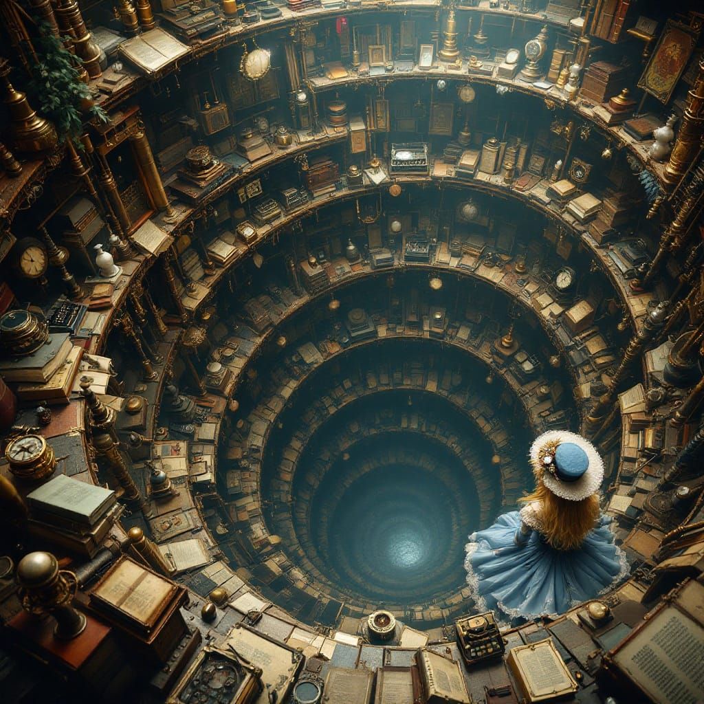 Alice's Steampunk Tumble into Wonderland Abyss