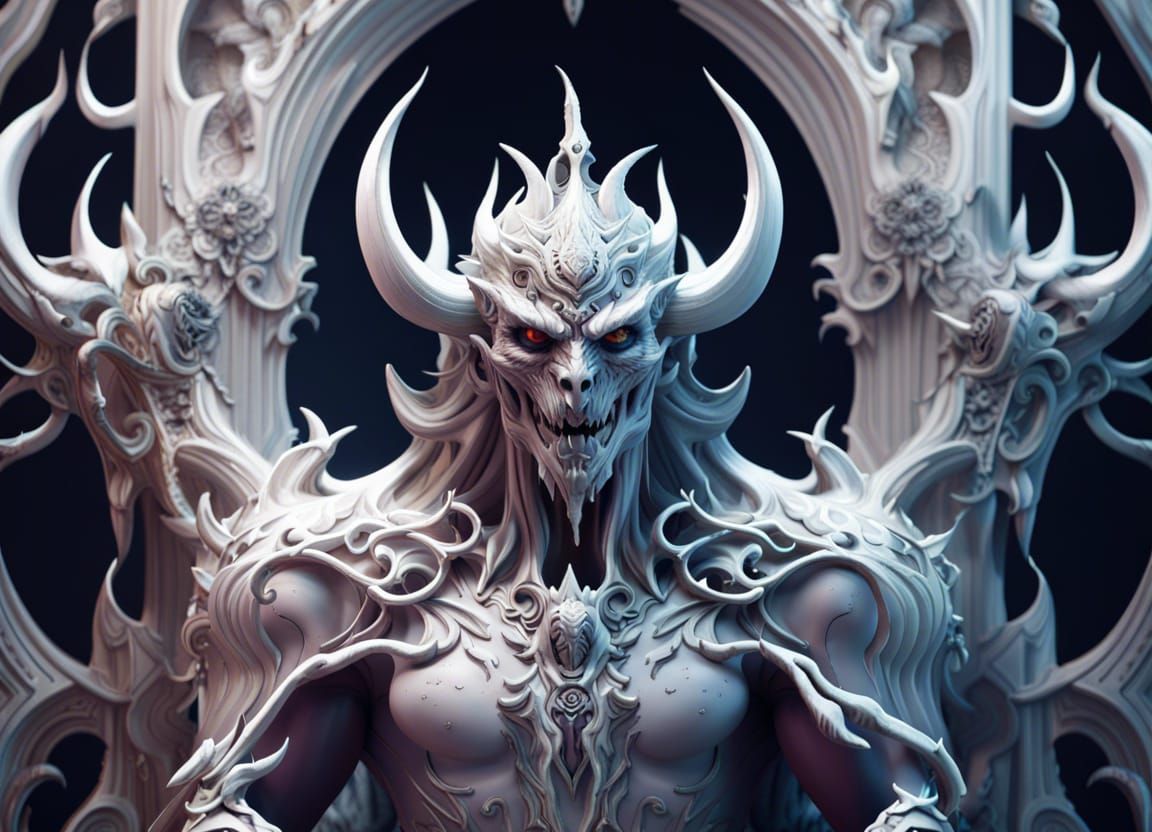 Detailed Matte Painting of a White Demon