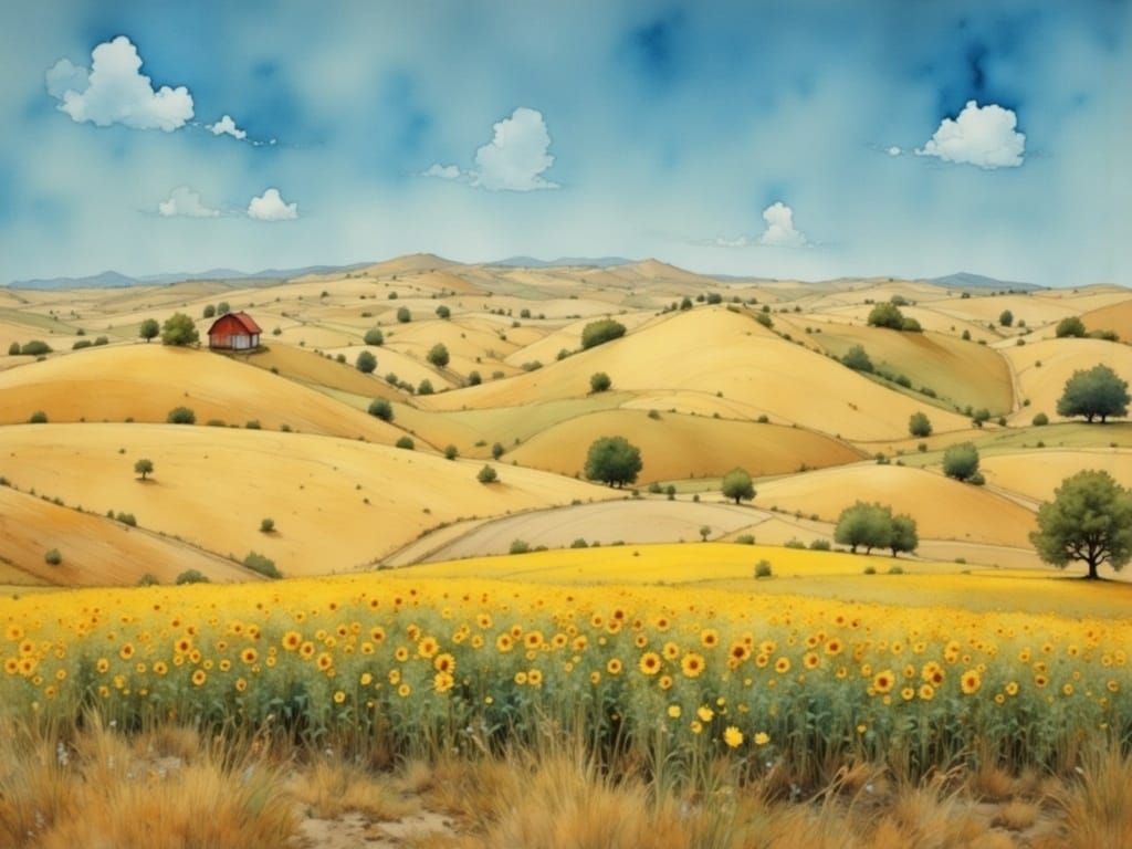 Surreal Sunflower Landscape in Dali-esque Style