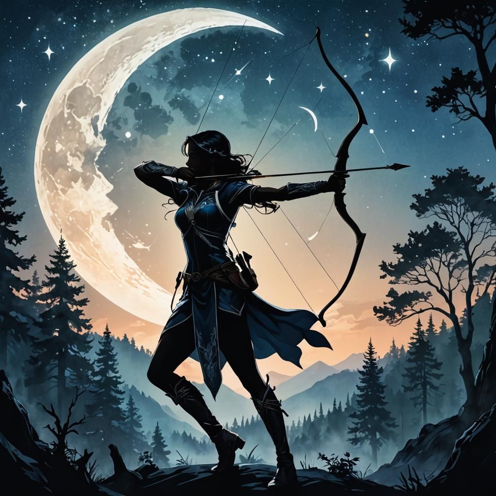 Archer Silhouette Double Exposure Watercolor Art