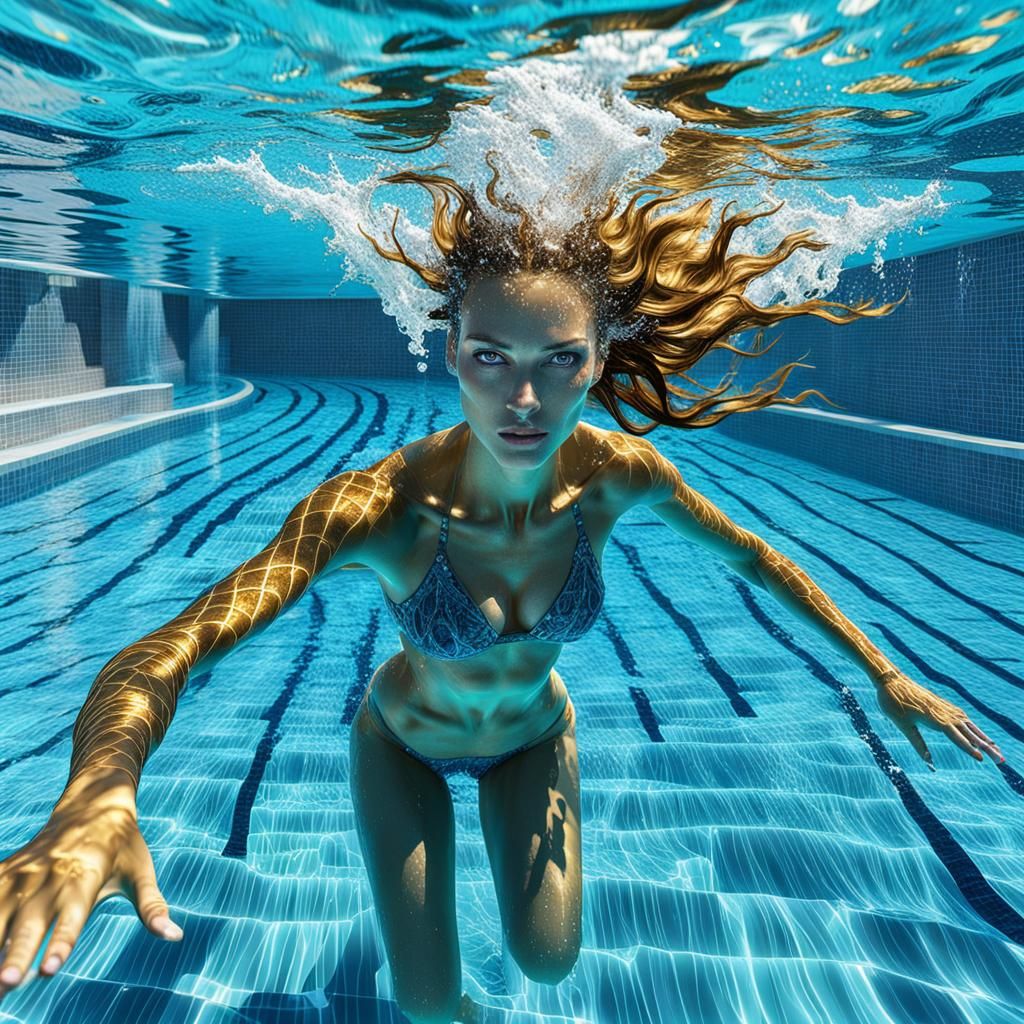 Girl Swimming in Gold, Greco-Roman Style