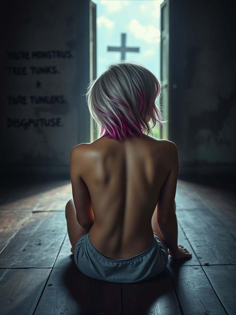 Woman Rises From Dim Room Towards Wildflowers