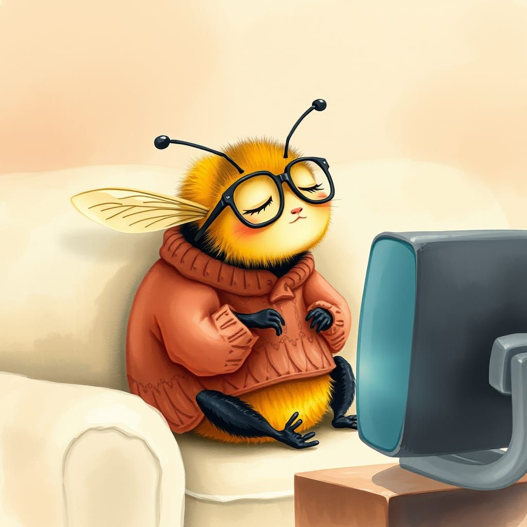 Bumble Bee's Cozy Nap: Watercolor Illustration