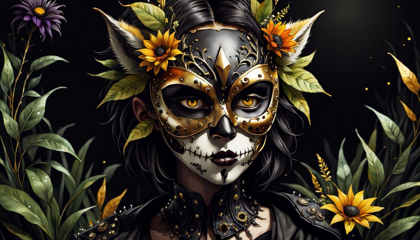 Hyper-Realistic Hybrid Mask in Whimsical Watercolor Style