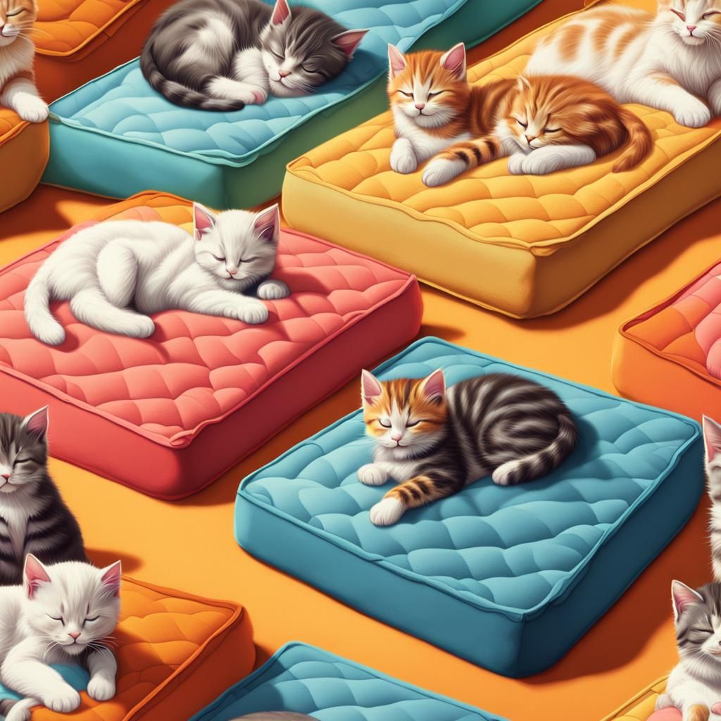 Kittens Sleeping on Mattresses in Bed Store