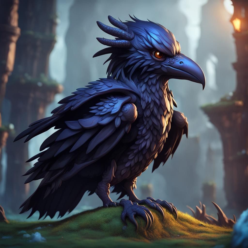 Chibi Raven Dragon Fantasy Concept Art