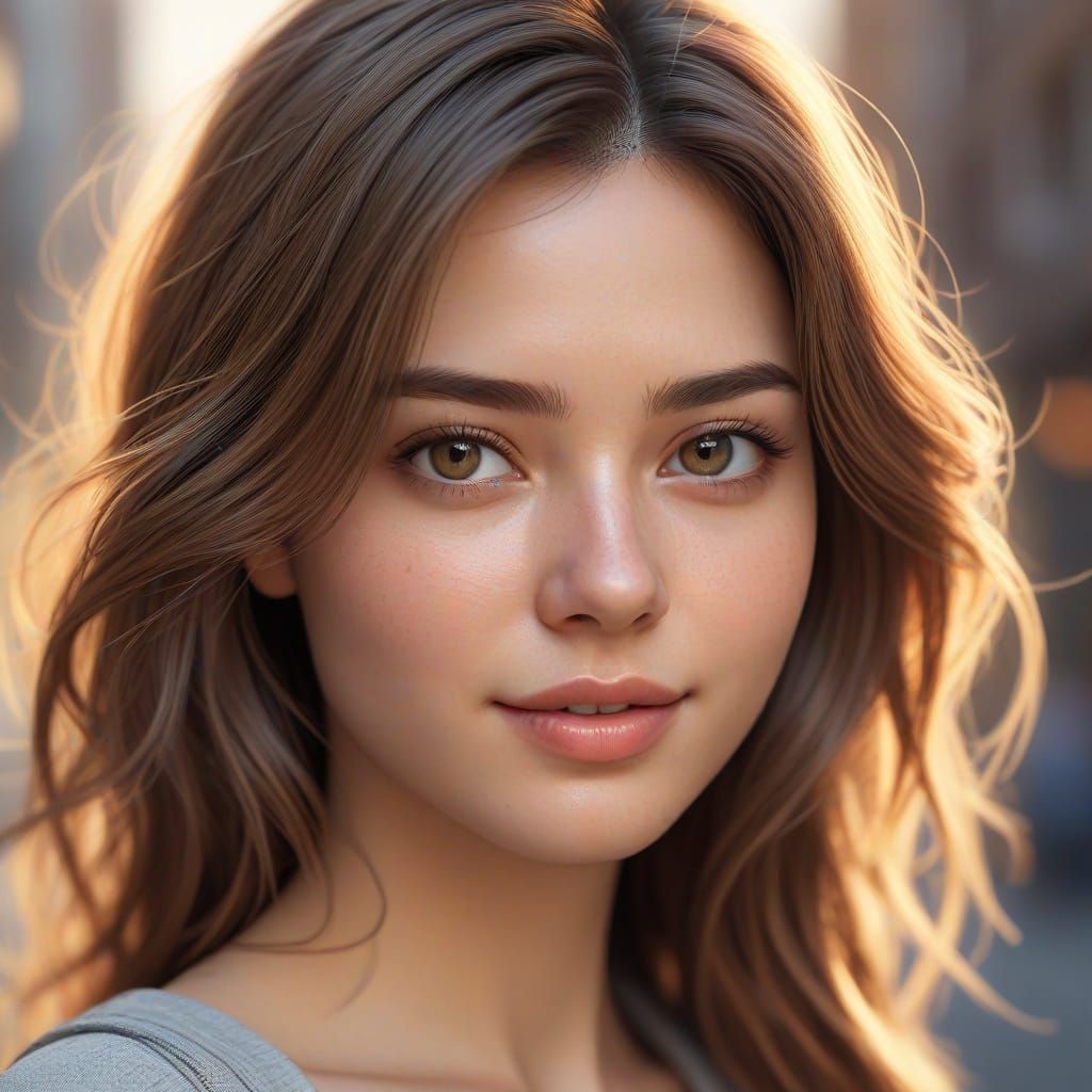 Photorealistic Concept Art: Young Woman with Gentle Smile