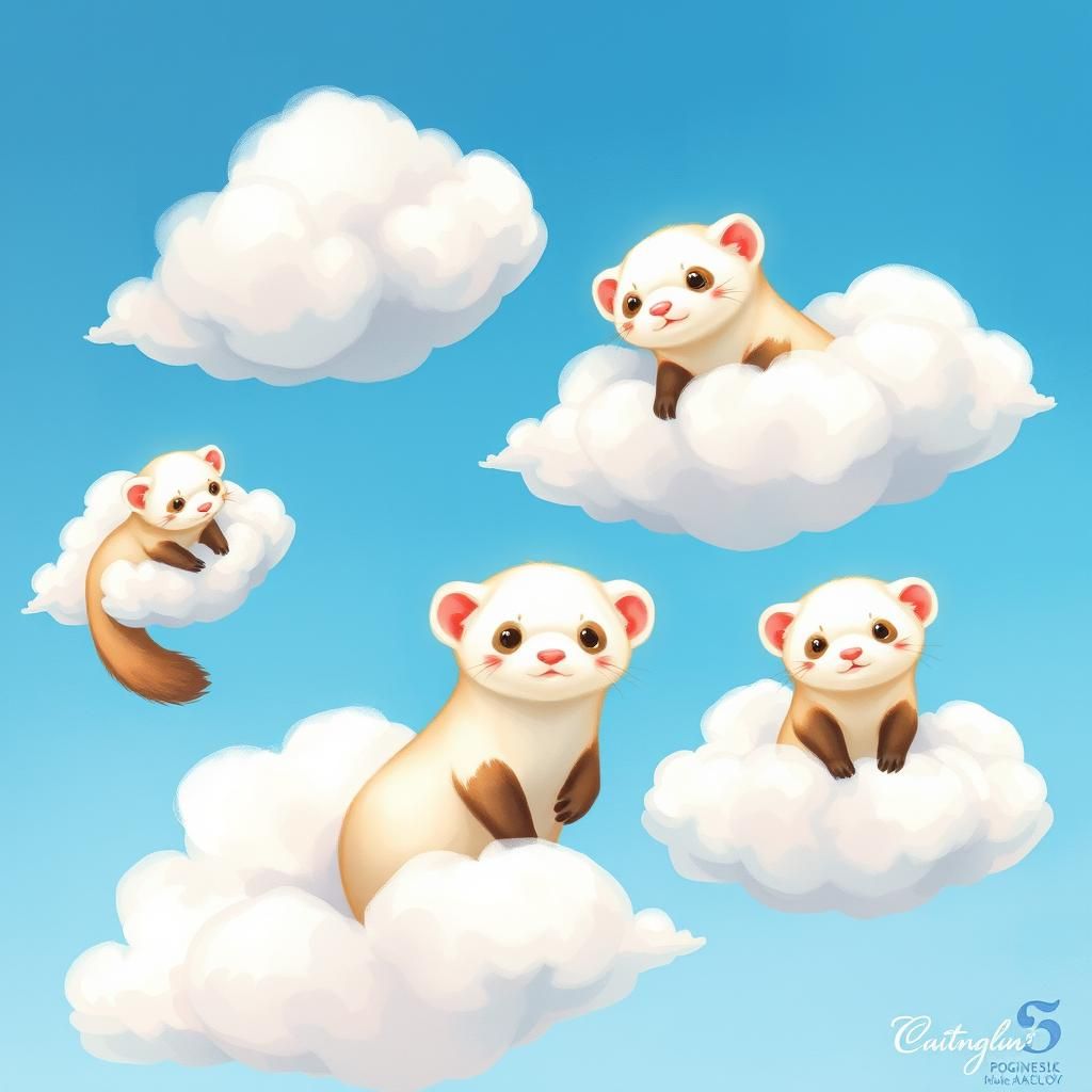 Ferret Clouds: Whimsical Ghibli-Inspired Illustration