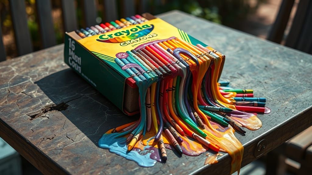 Surreal Landscape of Melting Crayons in Vibrant HDR