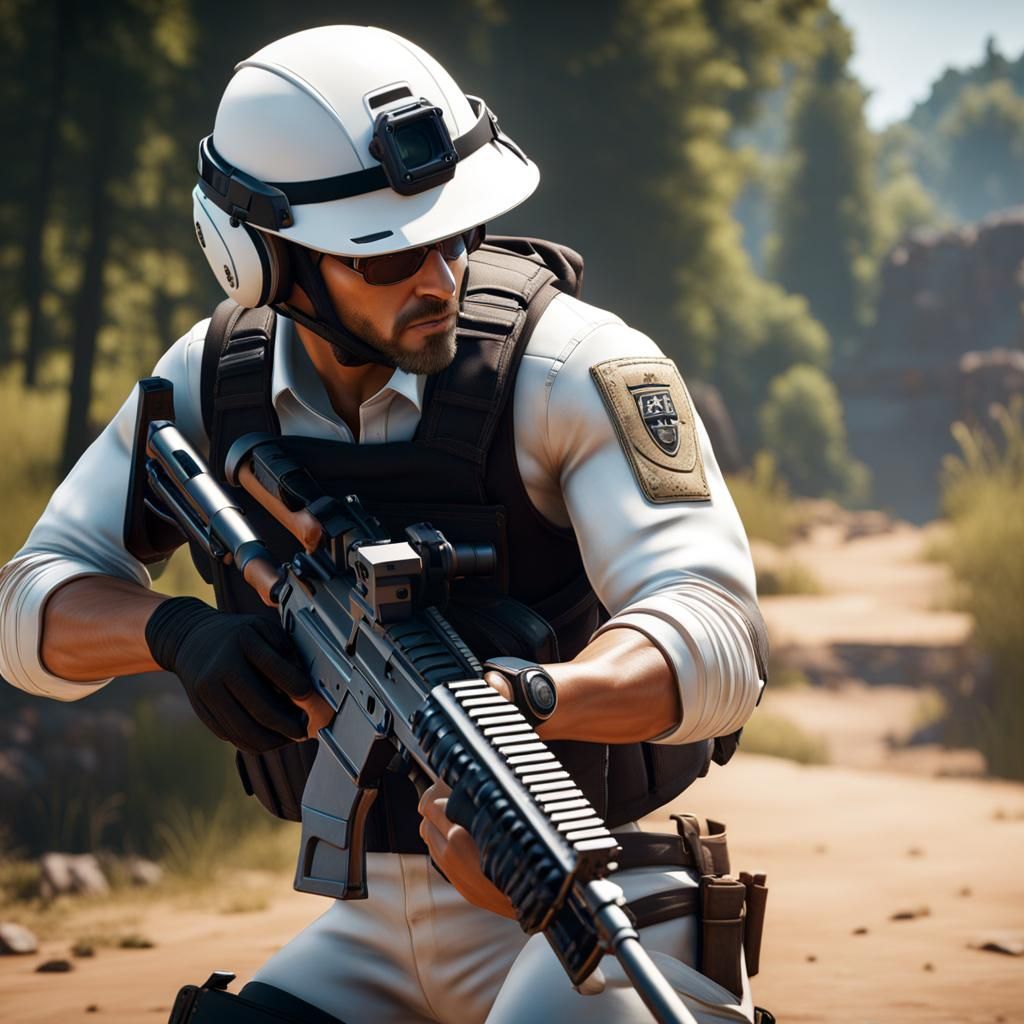 Epic 3D Videogame Scene with Sniper in Ruins