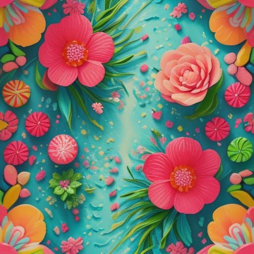 Candyland Desert Oasis in Vibrant Gouache Painting