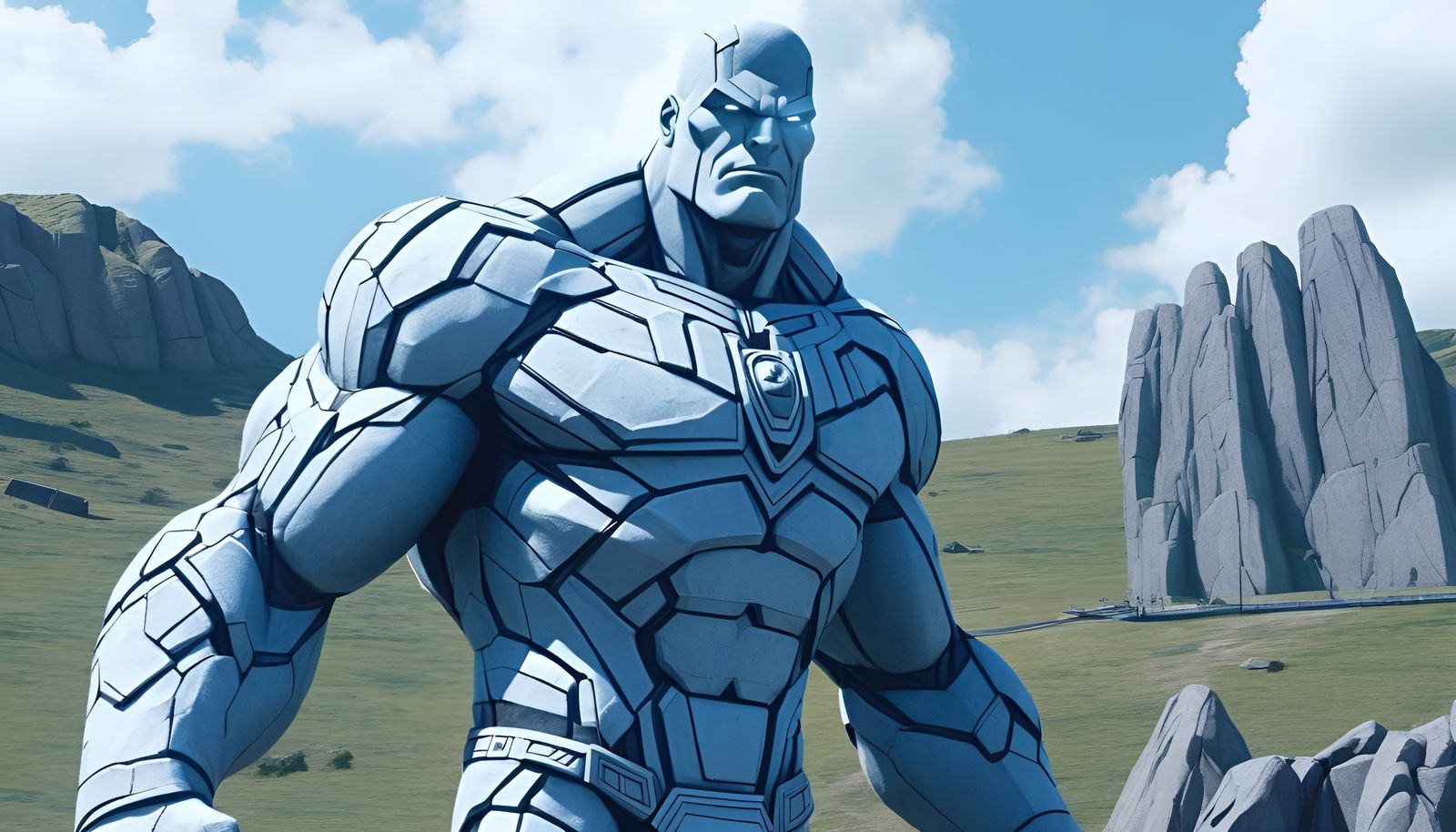 Omni-Man Colossal Rock Statue in Comic Book Style