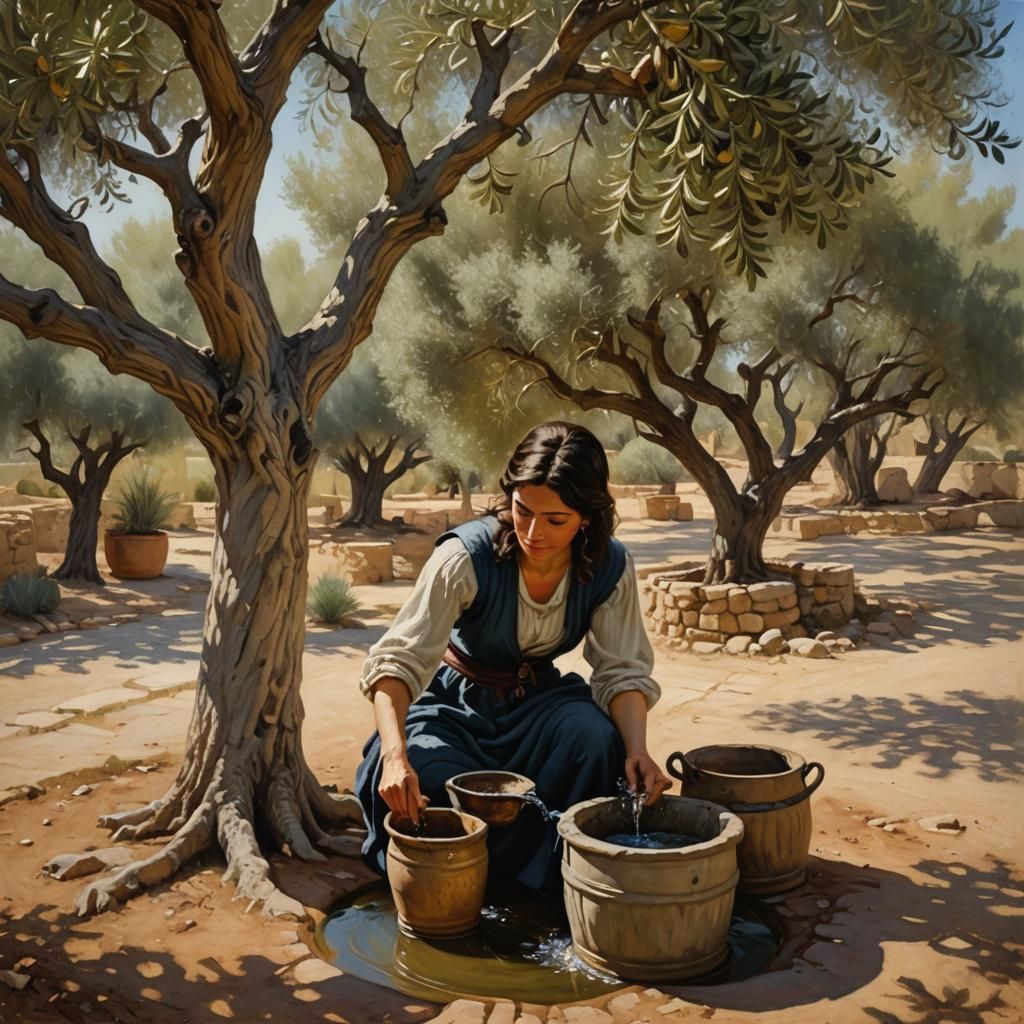 Woman at Well: Oil Painting by James Gurney Style