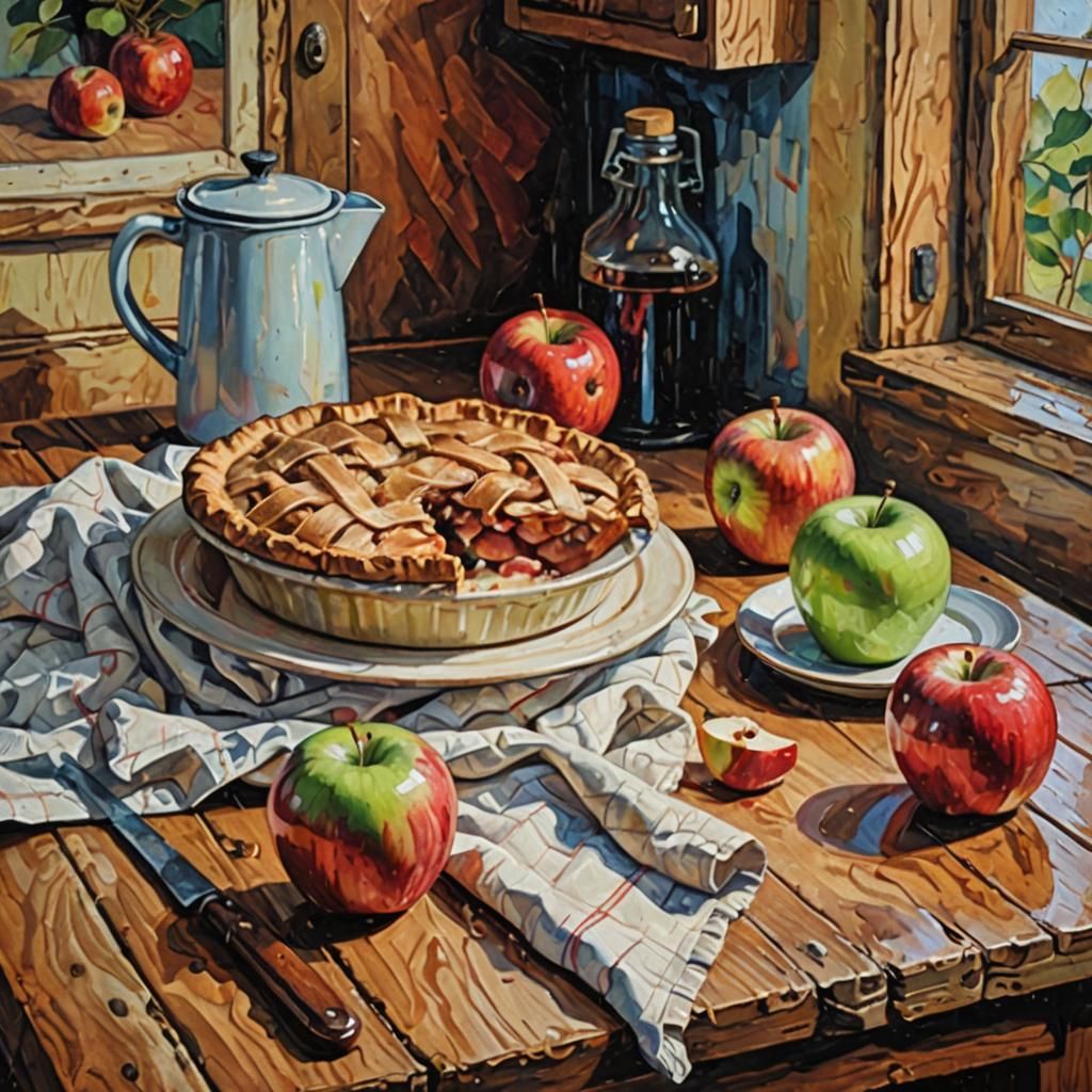 Impressionist Apple Pie Still Life Painting