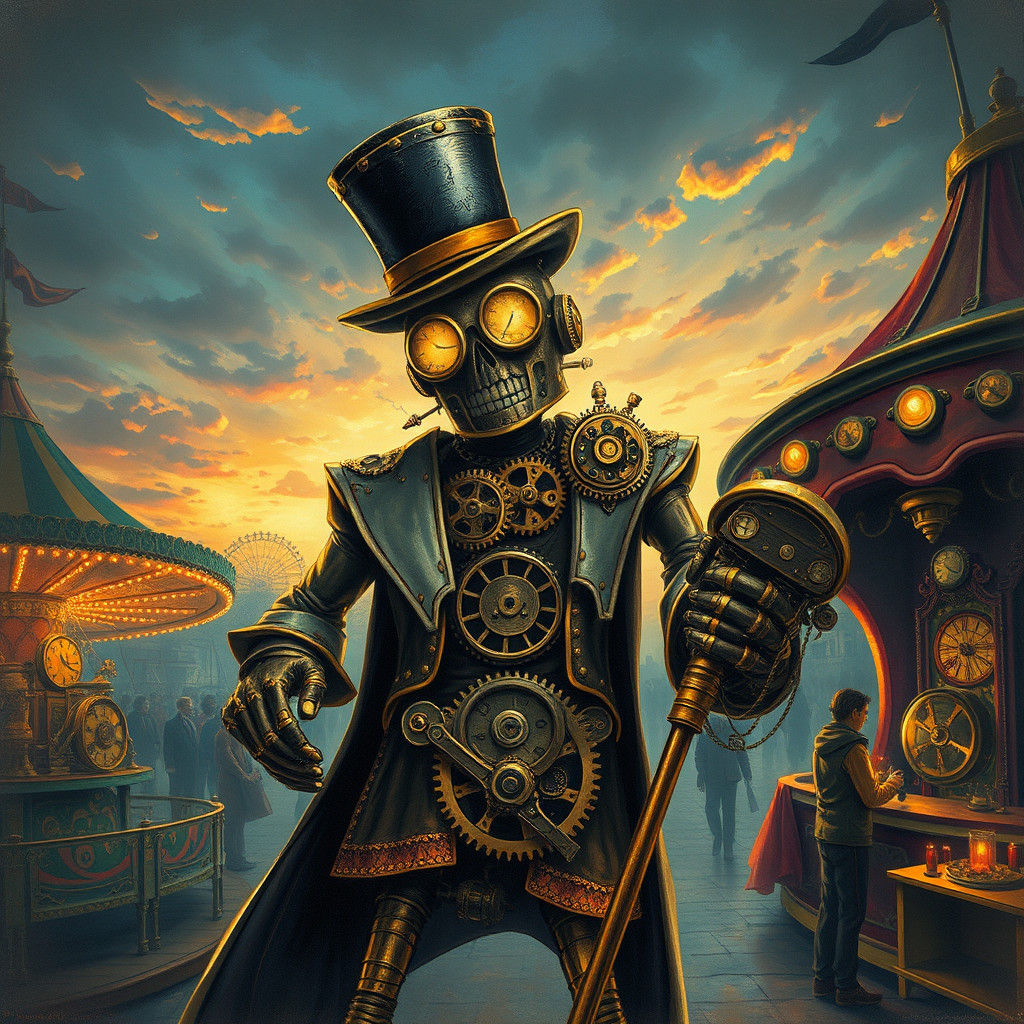 Steampunk Carnival at Twilight in Alcohol Ink Style