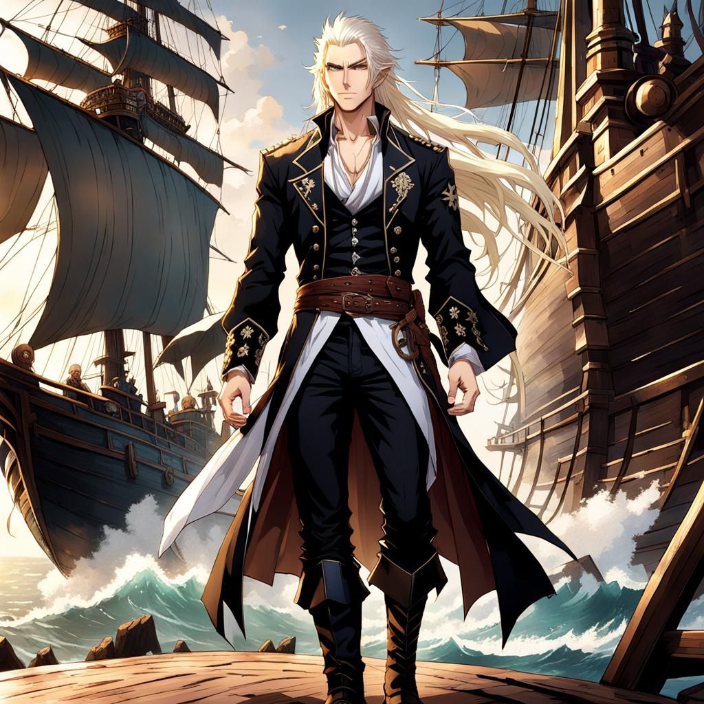 Elven Man on Pirate Ship in Anime Style