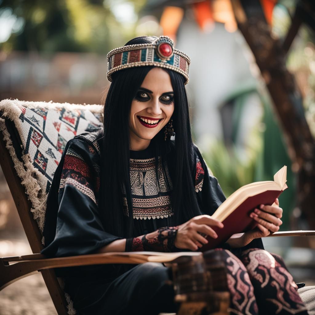 Gothic Aztec Woman Reading a Horror Book