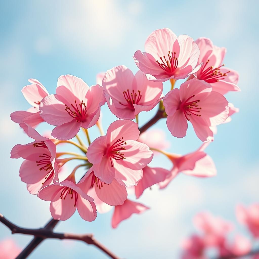 Pink Cherry Blossoms in Impressionistic Style