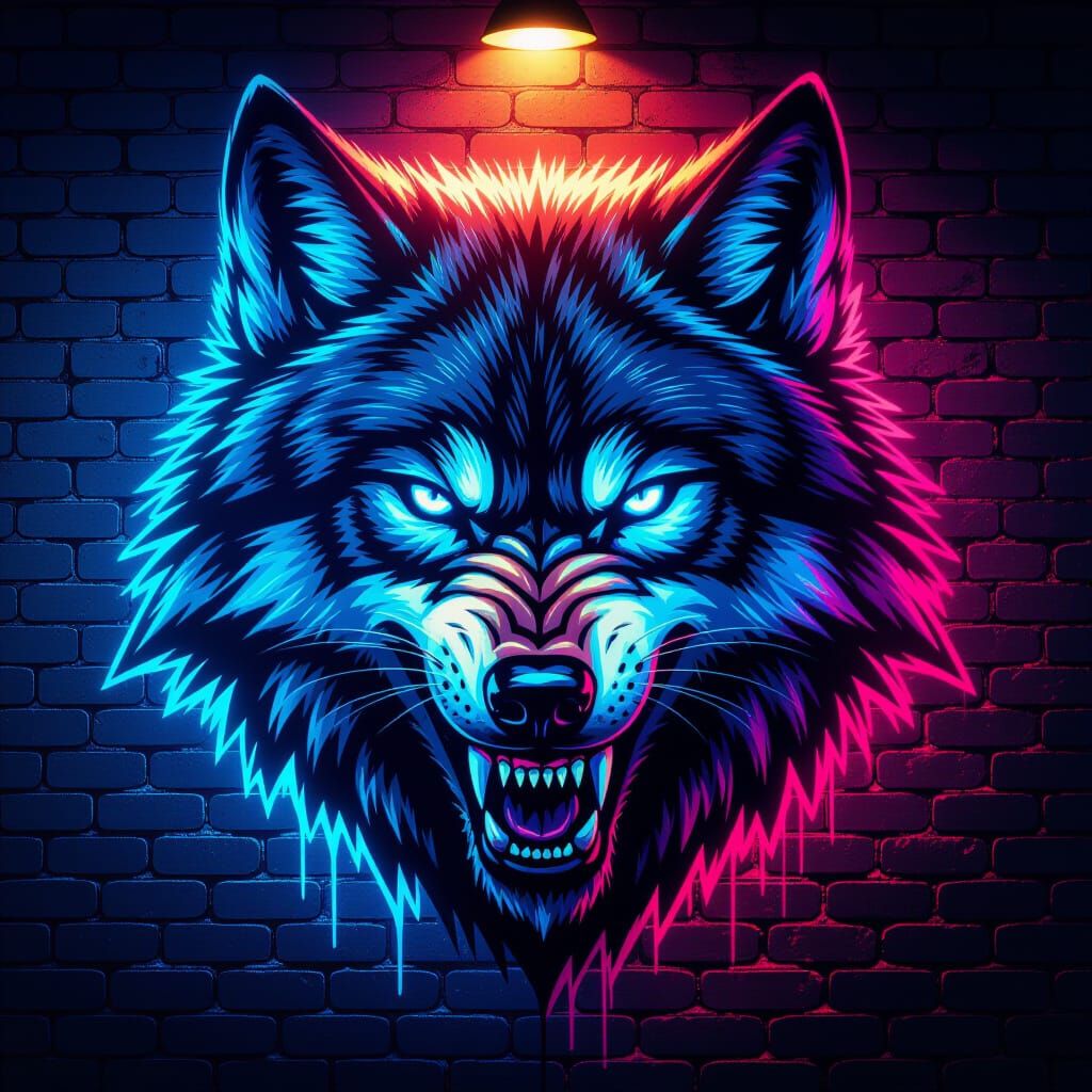 Hyperrealistic Wolf Graffiti Art on Brick Wall