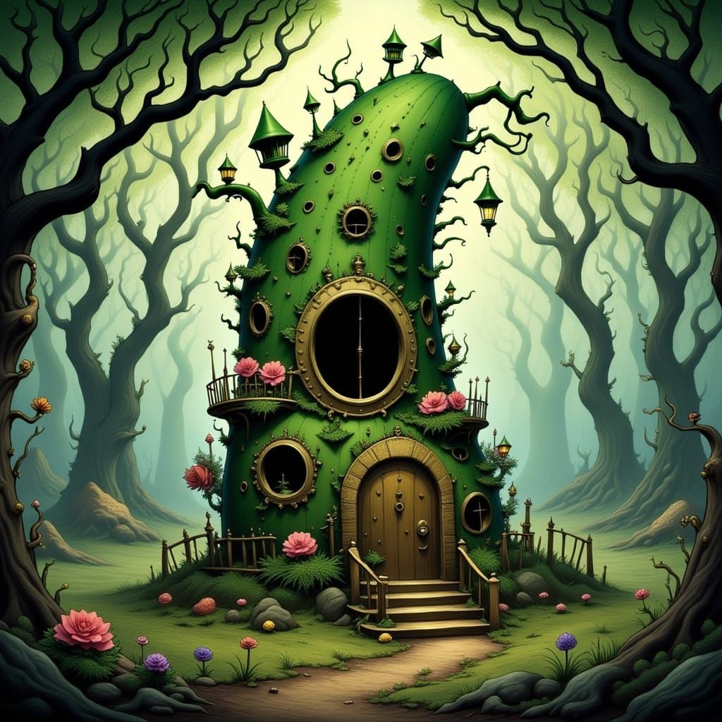 Whimsical Pickle House in Enchanted Forest