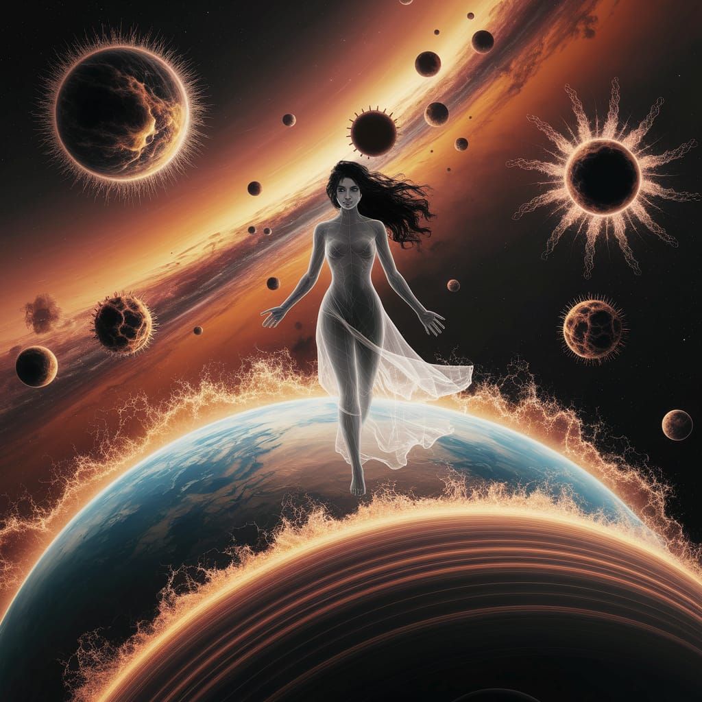 Goddess Guiding Cosmic Consciousness in Digital Art