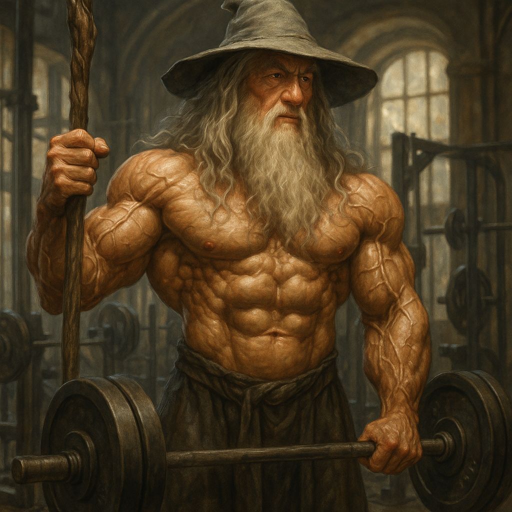 Muscular Gandalf Gym Fantasy: Digital Art Illustration