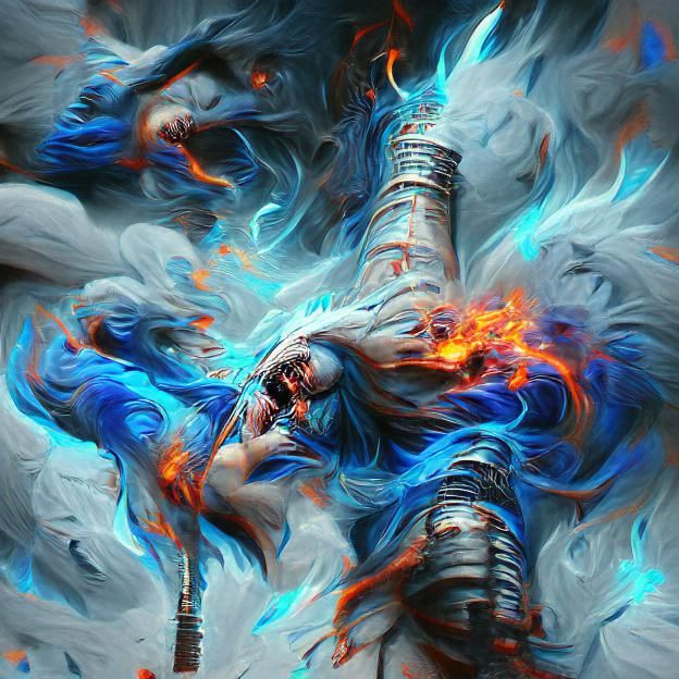 Menacing Skinless Figure in Blue Flames