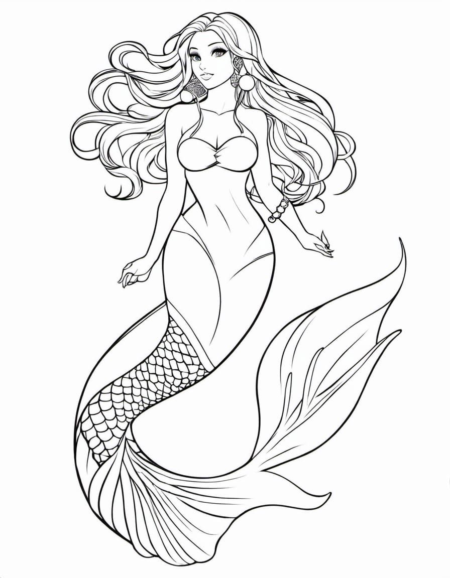 Manga Mermaid Coloring Page Portrait