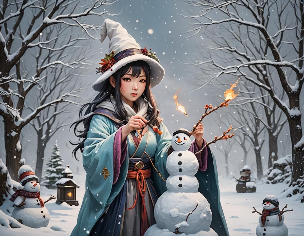 WITCH BUILDING SNOWMEN