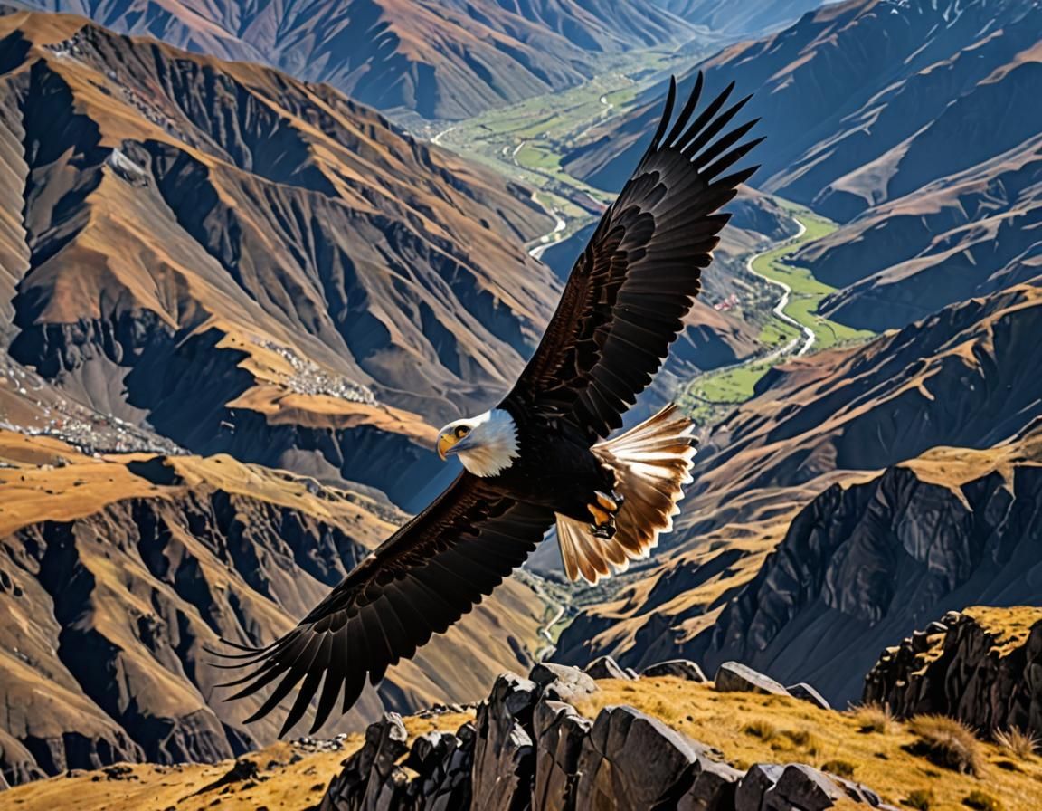 Condor Soaring Above Andes Mountains
