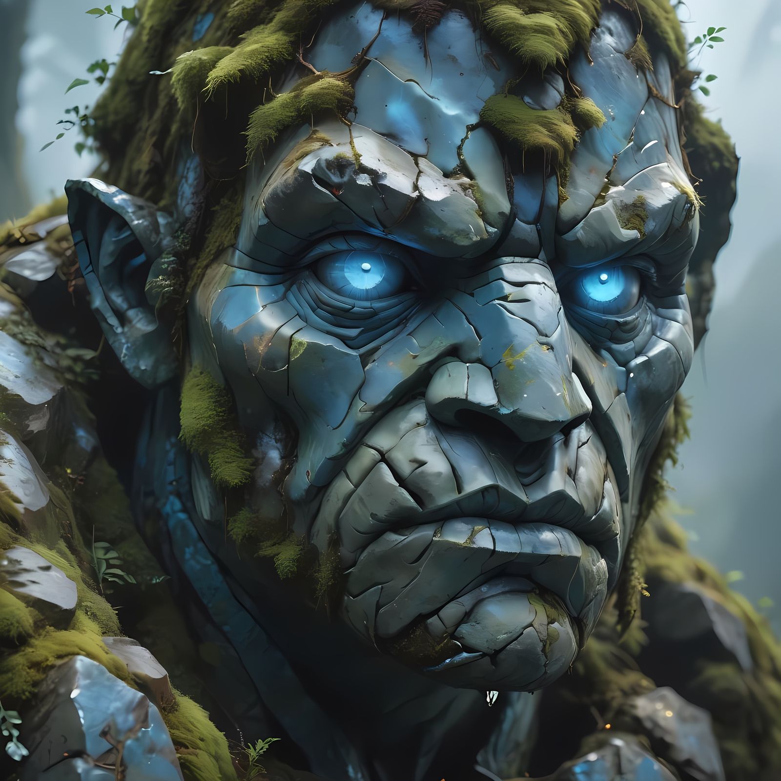 Intricate Stone Golem Fantasy Close-Up, Sharp Focus