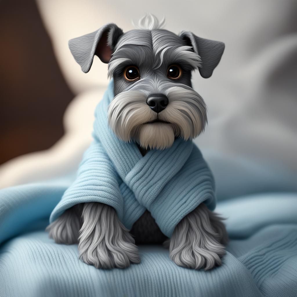 Adorable Schnauzer Puppy in Blanket, Close-up