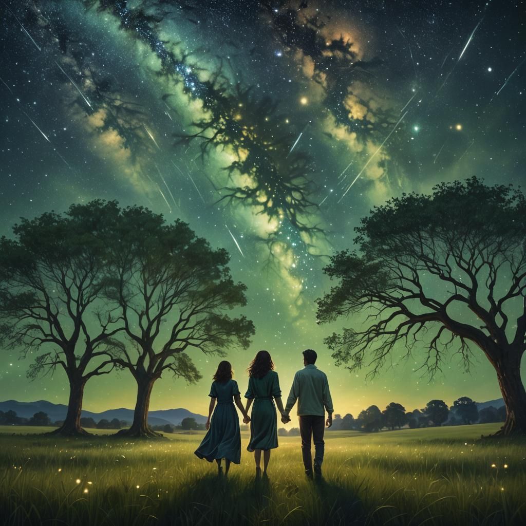 Romantic Couple Under Starry Sky: Fantasy Matte Painting